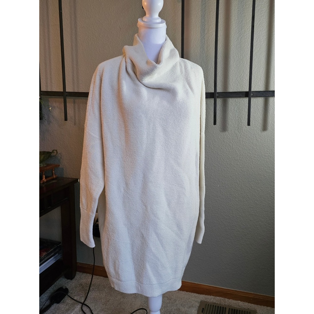 Free People Ottoman Slouchy Tunic Women Medium Cream Cowl Neck Ribbed Sweater